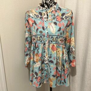Bohemian Floral Made With Love Beautiful Blue & Pink Blouse